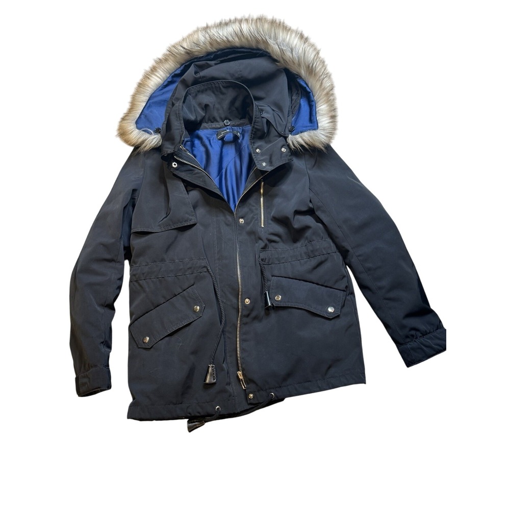 ZARA WOMAN‎ Black Faux Fur Hooded Parka Jacket Size Medium
